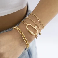 4pcsset punk metal chain bracelet set for women men bohemia multi layer sequin pendant charm bracelet party jewelry gift 2022