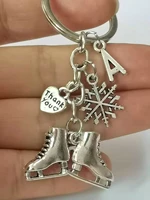 1 piece silver 26 letter skates snowflake pendant keyring skating keychain keychain jewelry winter gift