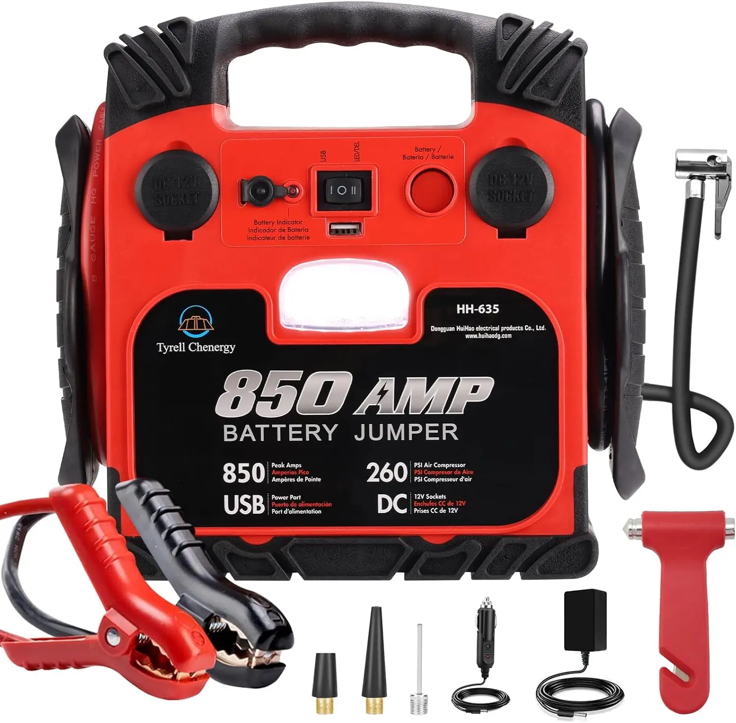 

Starter, 850 Amp Peak Current Car Battery Charger Jump Stater, 12V Lead Acid Battey Jump Starter with 260PSI Air Compressor,Jum