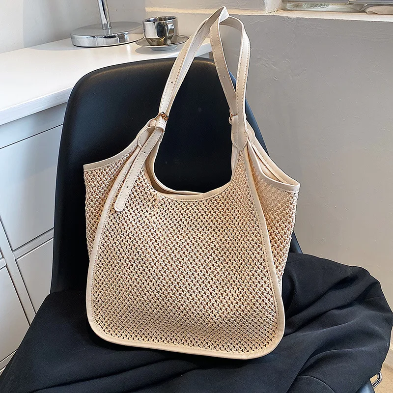 

Boho Retro Casual Shoulder Handbag New Trend Underarm Woven Solid Color Summer Handbags Straw Bag