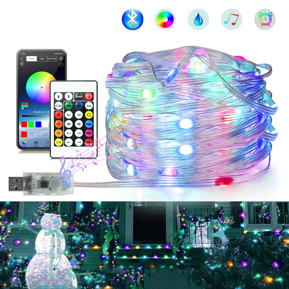 

Waterproof USB 5V WS2812B RGBIC Bluetooth LED String Strip 10M 20M 30M Fairy Lights Party Christmas Wedding Decoration Garland