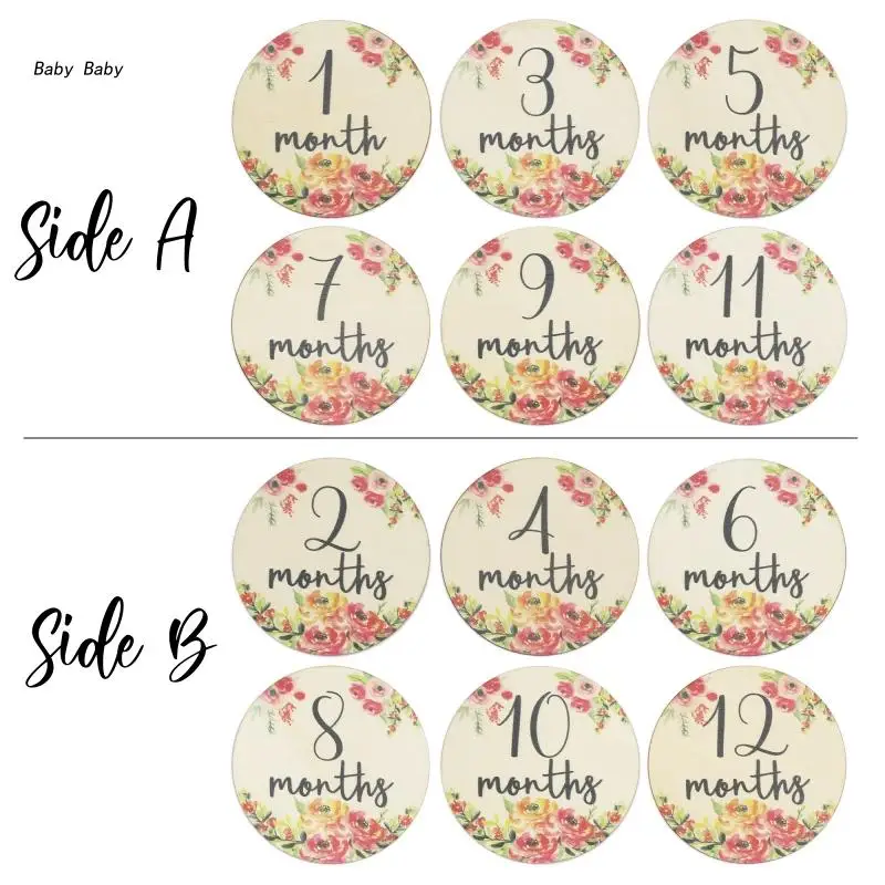 

Q81A 6pcs Newborn Milestone Cards Shower Gift Wooden Baby Monthly Card Photo Props