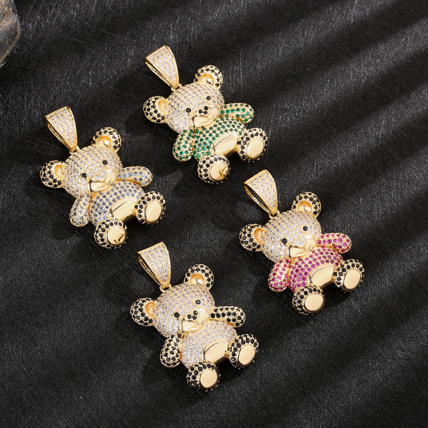 

Cute Bear Pendant Jewelry Cute Charm Fashion Material Copper Plated 3D Bear Charm Cubic zirconia Flash Gold Plated Necklace