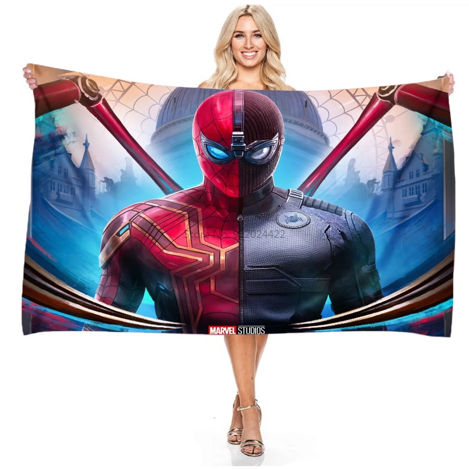 Полотенце Disney Marvel Spider-Man для взрослых и детей, мальчиков и девочек, с мультяшным изображением, изготовленное из микрофибры, быстро сохнущее, большого размера, подходит для пляжа и спорта.