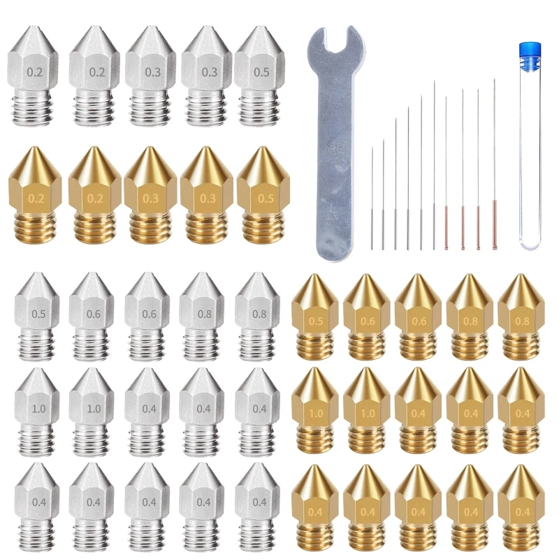 

53CC 40Pcs 3D Printer Nozzles Parts MK8 0.4mm for CR-10 Ender3 Series Set