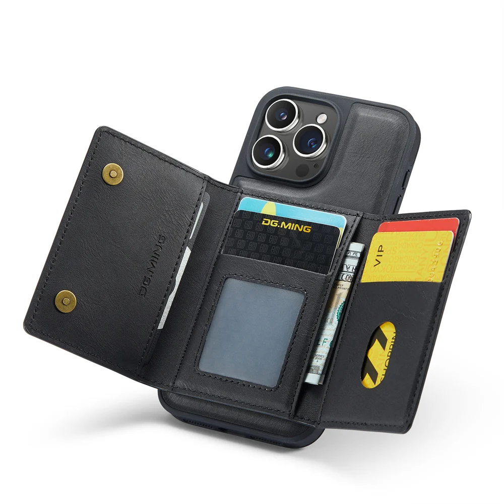 Чехол для телефона DG.MING IPhone 11 12 13 14 Plus 15 Pro Max кошелек на молнии съемный кожаный