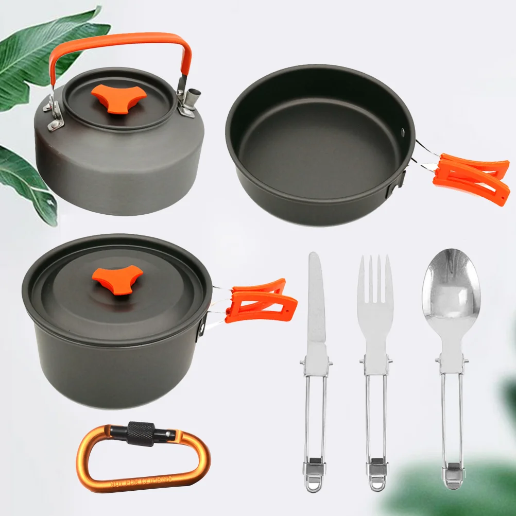 Camping Outdoor Cookware Teapot Set Utensils Cooking Pan Portable Pot Frying Folding