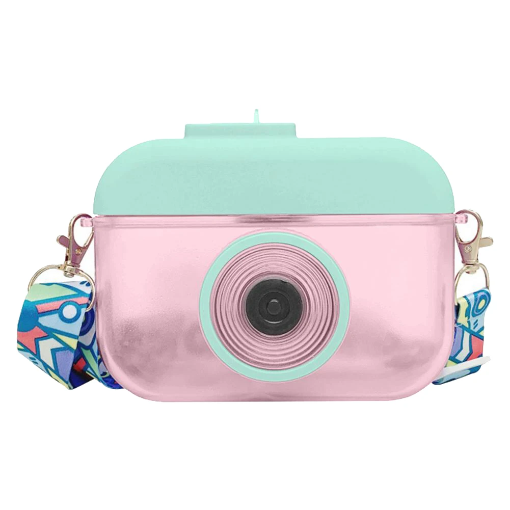 

Cute Kids Water Bottles with Straws, Camera Shape Bottle for Schooling,Travel, Hiking 400ML(Pink & Green)