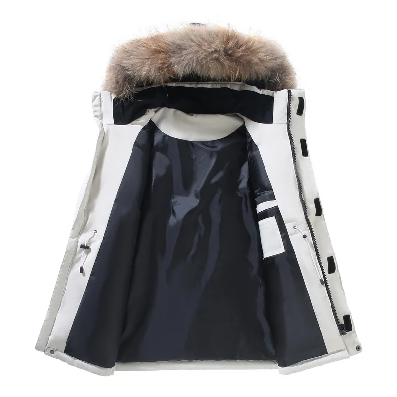 Men Winter Down Jacket Fashion Workwear Style Young Puffer Jacket Thicken Warm Hooded White Duck Down Anorak Outdoor Waterproof