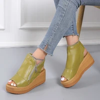 platform wedge sandals female fish mouth high heels green sandals summer 2022 new trend sexy zipper high heels mujer zapatos 43