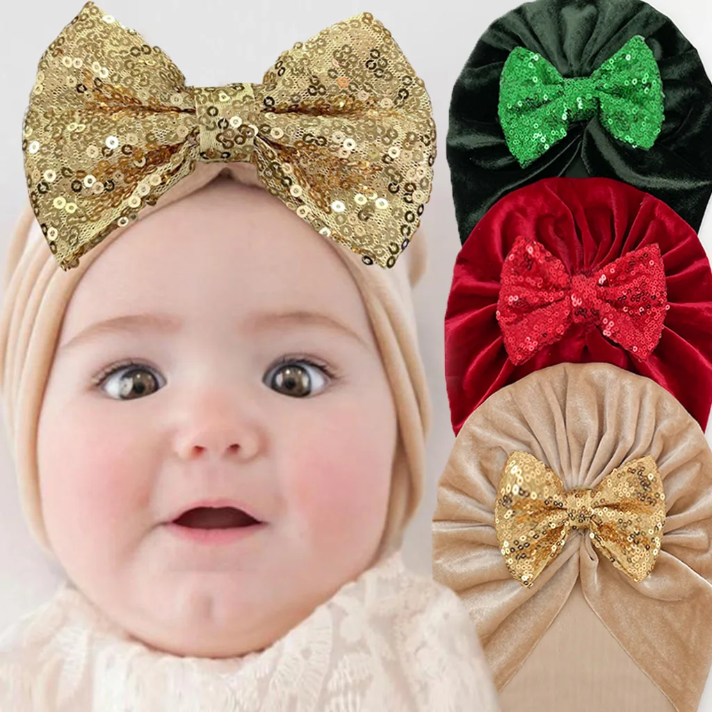 

Блестящая детская мягкая шапочка-тюрбан для новорожденных