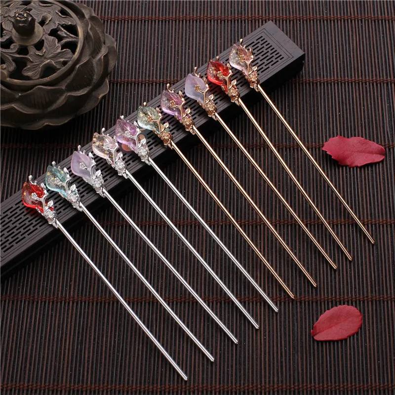 

New Chinese Traditional Metal Alloy Hair Stick Vintage Flower Hair Pins Clips For Women Hair Jewelry Accessories Gifts