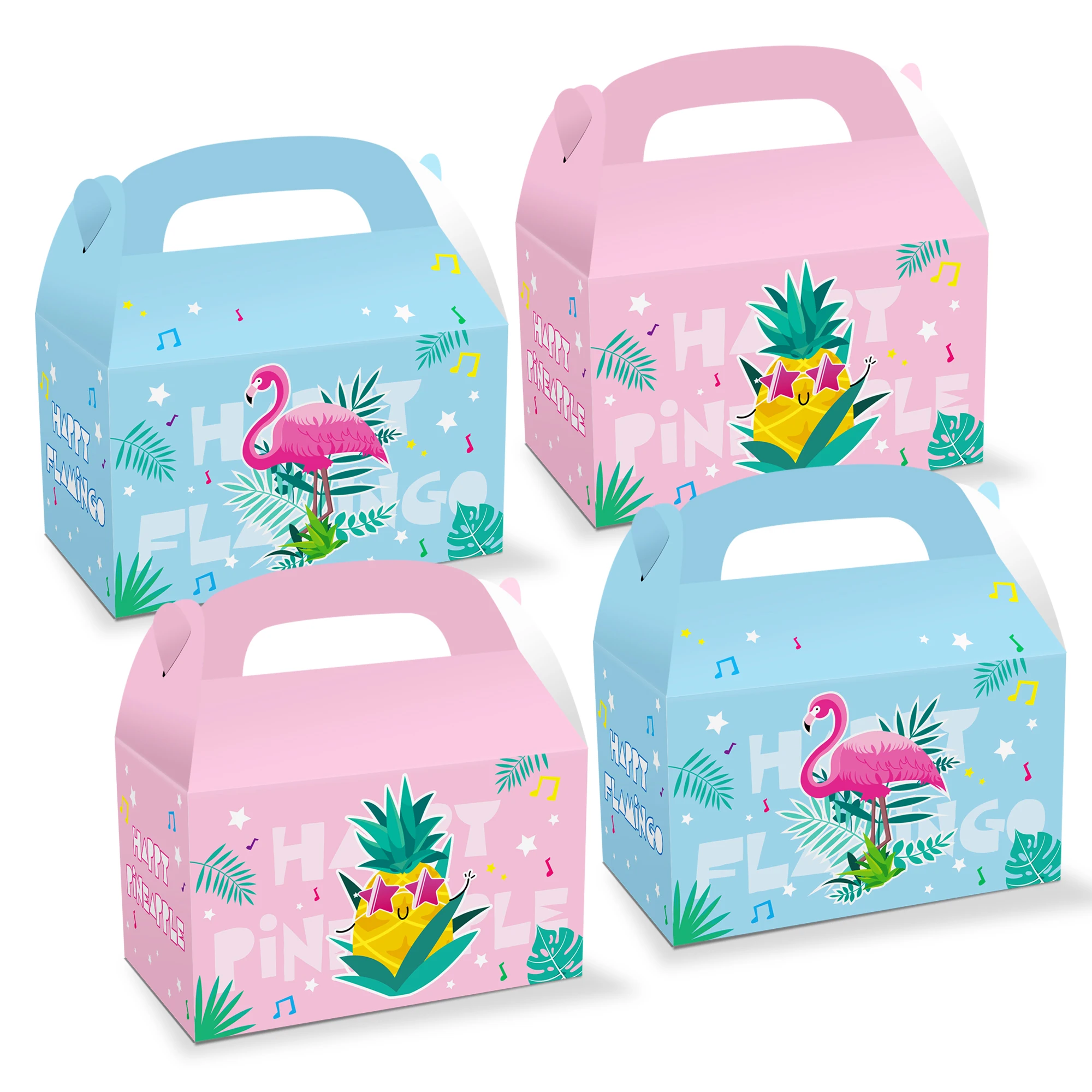 

DD036 4Pcs Sweet Hawaii Cartoon Flamingo Pineapple Portable Gift Boxes Birthday Baby Shower Party Candy Packing Gift Decorations