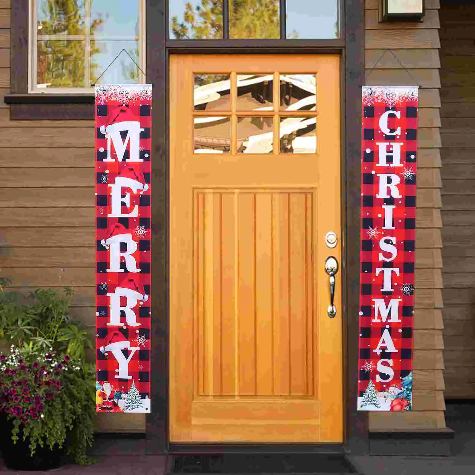

1 pair of Xmas Door Banners Porch Couplets Festival Door Banners Christmas Front Door Hanging Banners