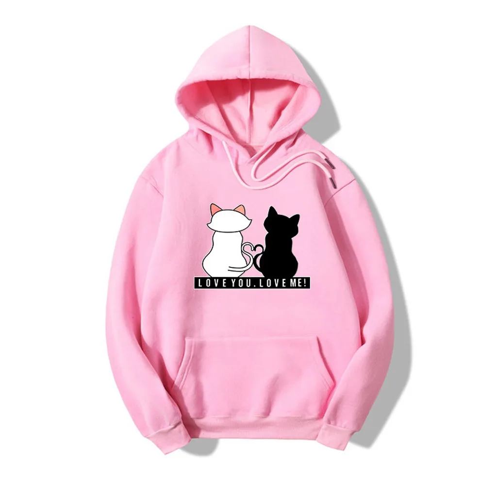 

Womens Long Sleeve Cat Print Hoodies Women Hoodies Sweatshirts Long Sleeve High Neck Pocket Pullover Oversized Sport Hoodies