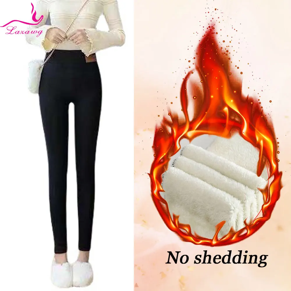 LAZAWG Winter Warm Thicken Leggings for Women Winter High Waist Trousers Slimming Black Grey Thermal Pants Daily Wear Softable