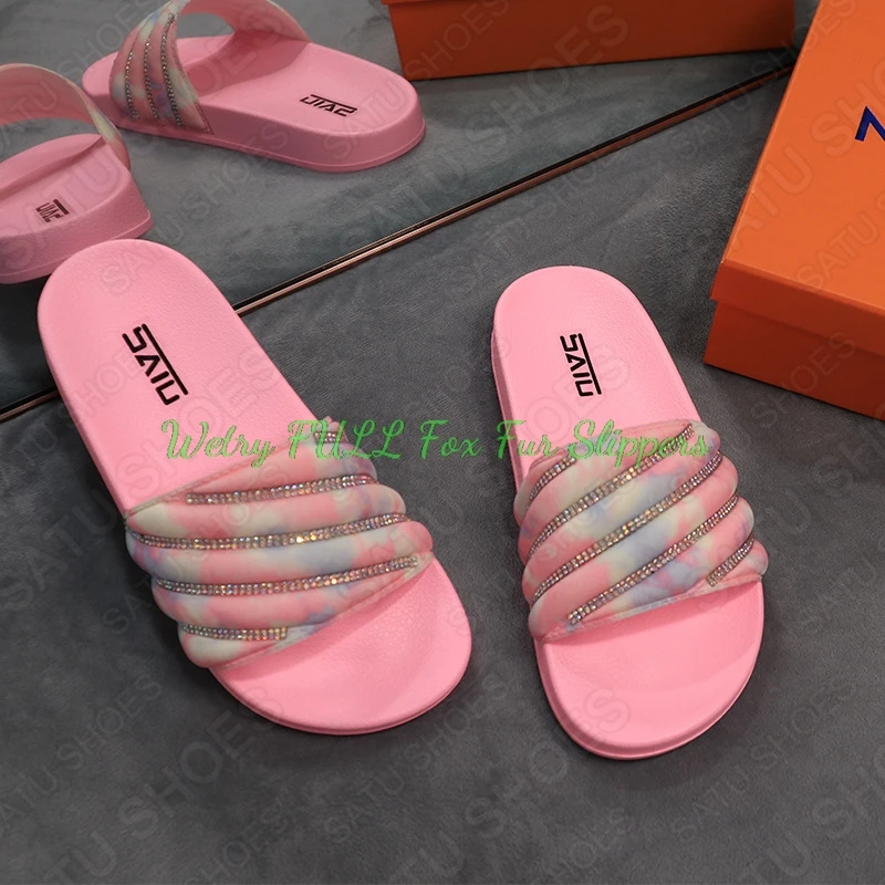 Шлепанцы женские с блестками пляжные сандалии карамельных цветов плоская