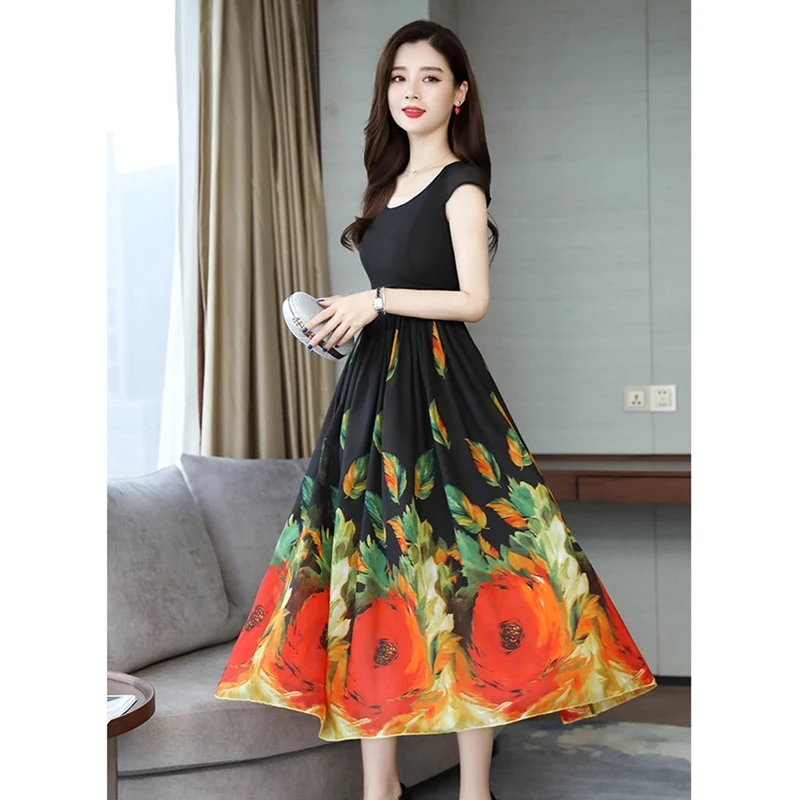 

Women's Short-Sleeve Casual A-Line Skirt Loose And Thin Slim Long Fashion Dress