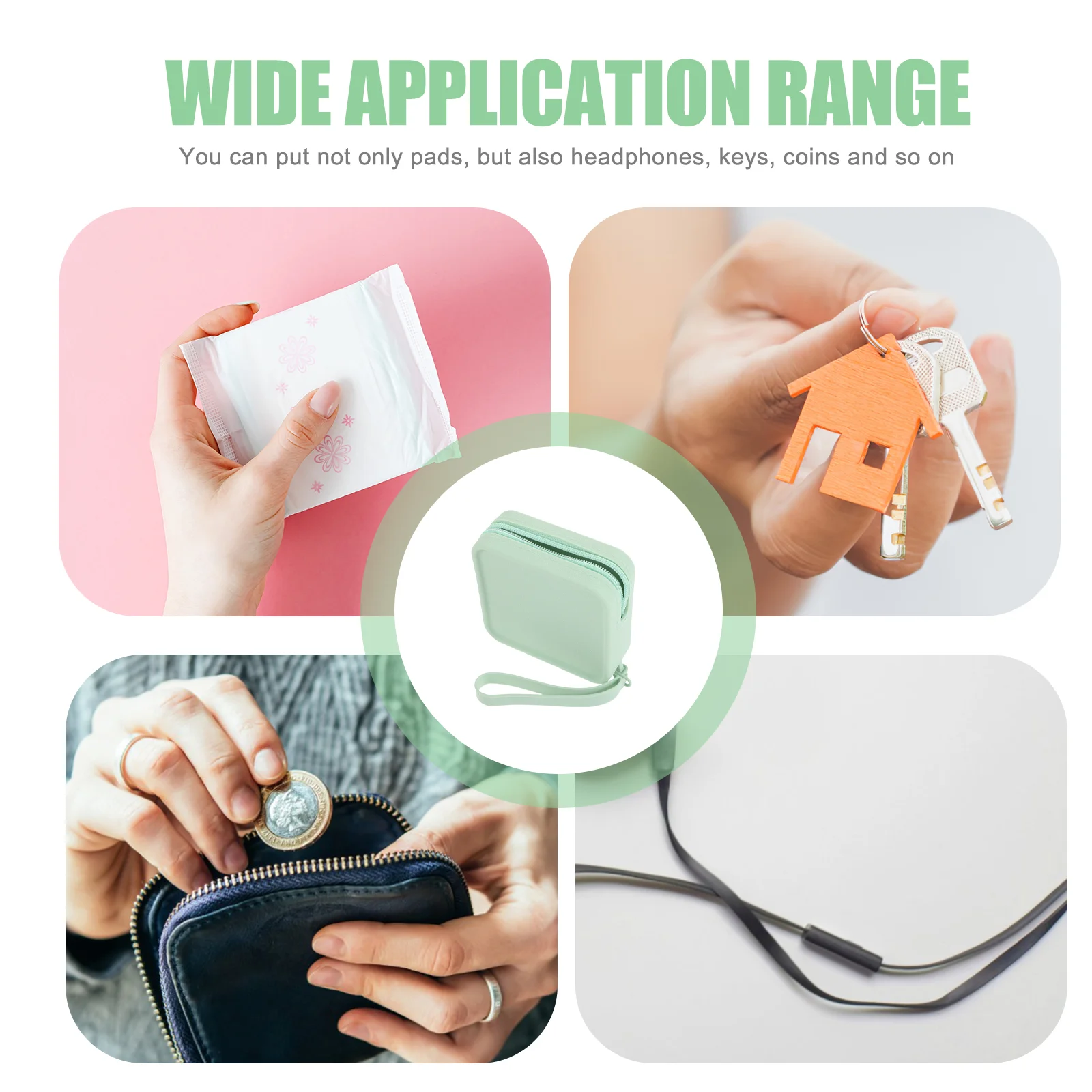 Кошелек для монет сумка женской гигиены тампоны светло-зеленые подушечки из