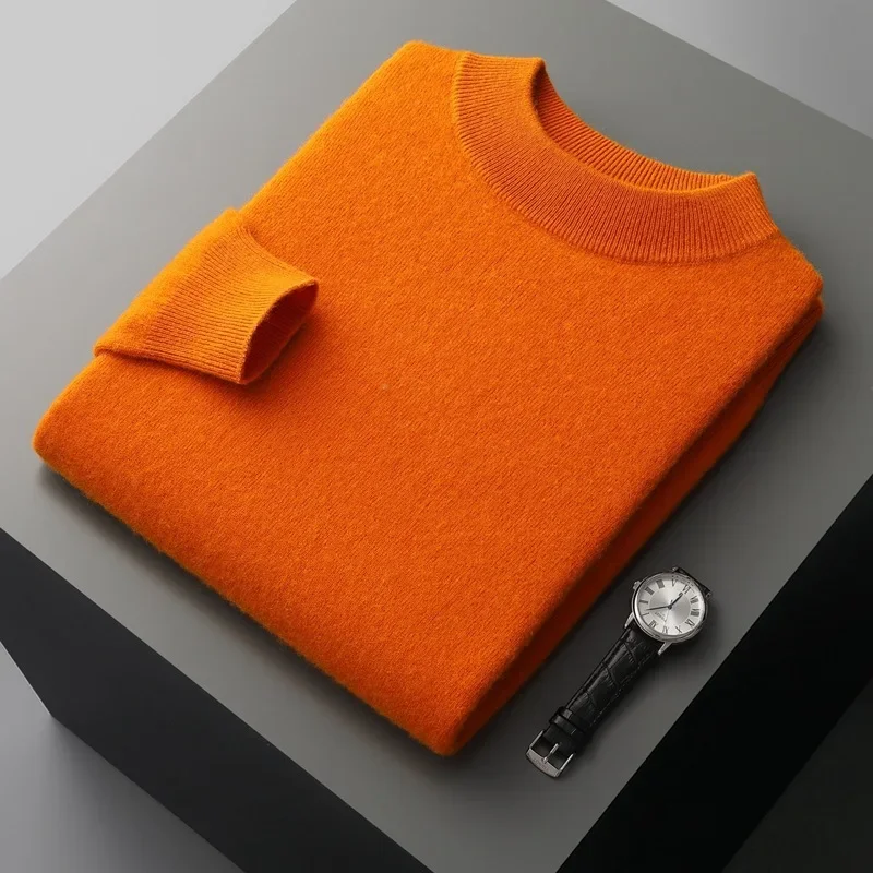 Мужской вязаный свитер с полуполо/черепаховым воротником топ из чистой шерсти