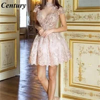 luxury high neck homecoming dresses a line cap sleeve graduation dress lace vintage zipper back mini party prom gown above knee