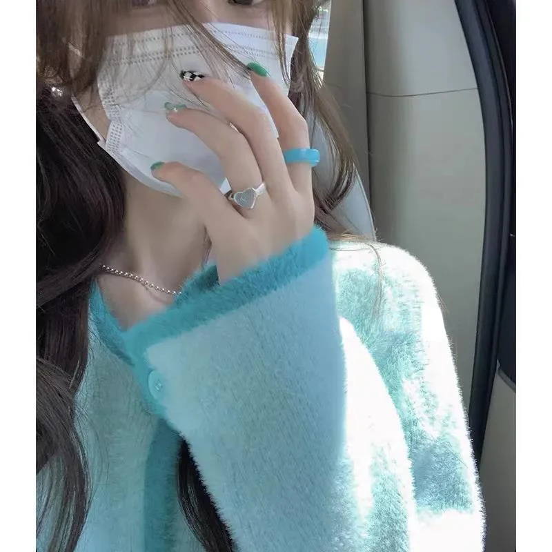 

Contrast Color Long-sleeved Knitted Cardigan Women's 2022 New Loose Sweater Coat Top Women's Autumn and Winter Women Cardigan