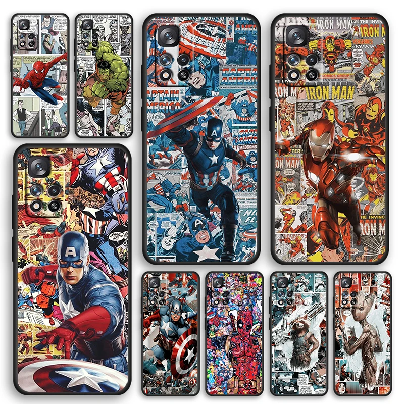 

Spiderman Super Hero Marvel Black Phone Case For Xiaomi Redmi Note 12 11E 11S 11 11T 10 10S 9 9T 9S 8T 8 Pro Plus 5G Cover