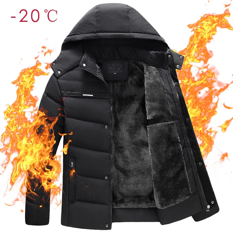 

2022 Winter Mens Hooded Jackets Casual Thick Casual Down Parkas Men Windbreaker Warm Zipper Overcoats Mens Clothing Outwear 4XL