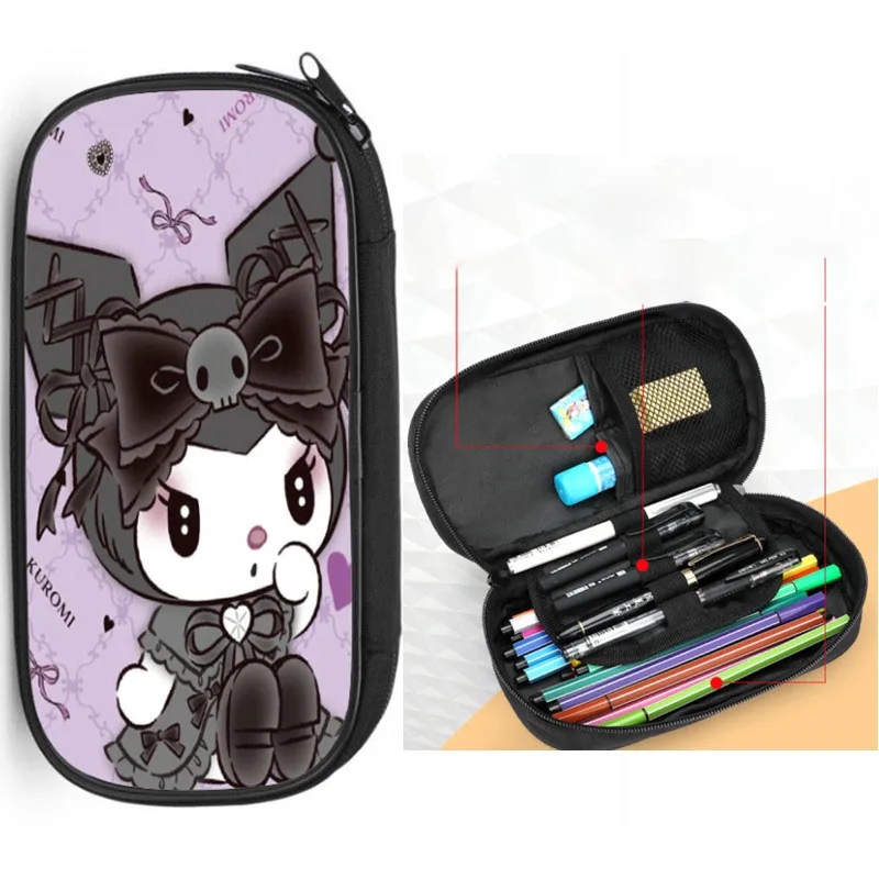 

Kawaii Sanrio канцелярская сумка Kuromi мультфильм аниме милые дети студент двухслойная большая емкость Многофункциональный Карандаш