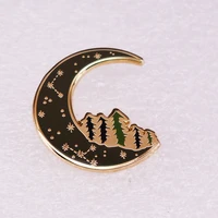 forest scenery under the moon stars television brooches badge for bag lapel pin buckle jewelry gift for friends