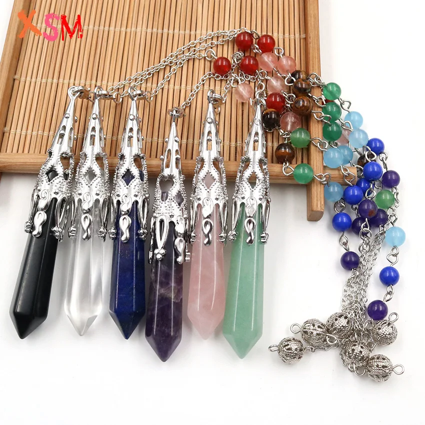 

Reiki 7 Chakra Natural Stone Crystal Opal Pendant Amulet Healing Crystal Meditation Hexagonal Prism Pendulum Jewelry