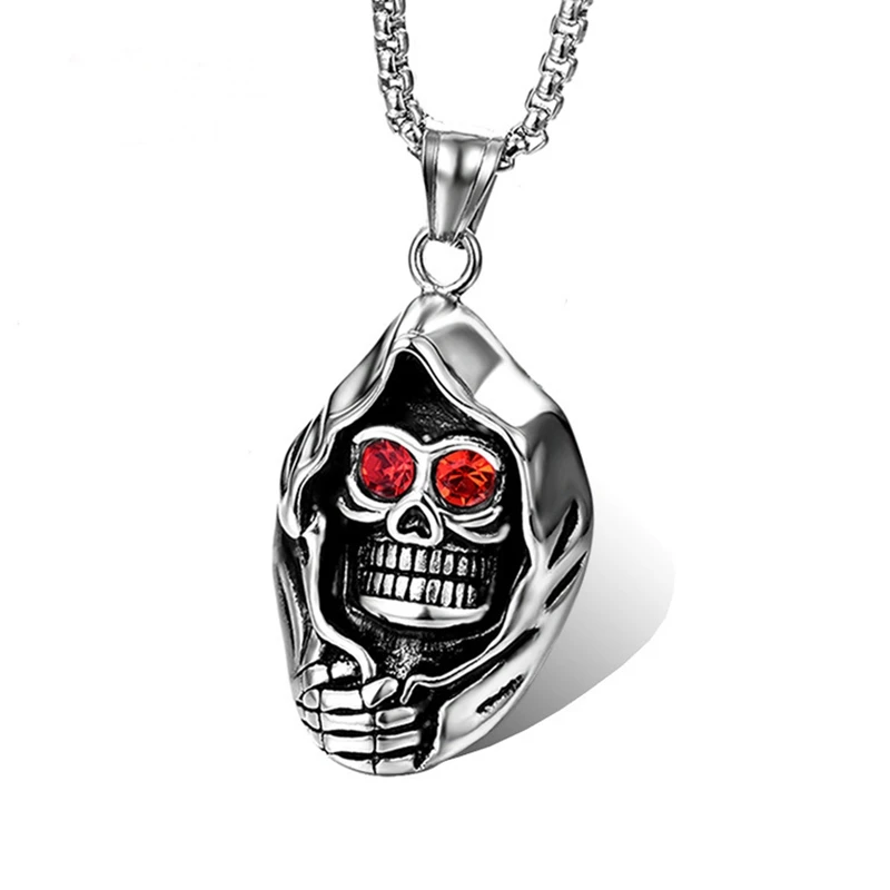 

Vintage Men's Goth Red Eye Skull Stainless Steel Pendant Hip Hop Punk Style Street Rap Necklace Accessories collar de hombre