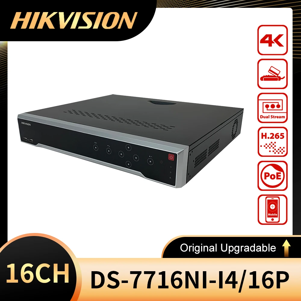 

HIkvision DS-7716NI-I4/16P Original 4K 16CH POE IP NVR 4 SATA Max Up to 12MP Resolution Network Video Recorder H.265+ HDMI