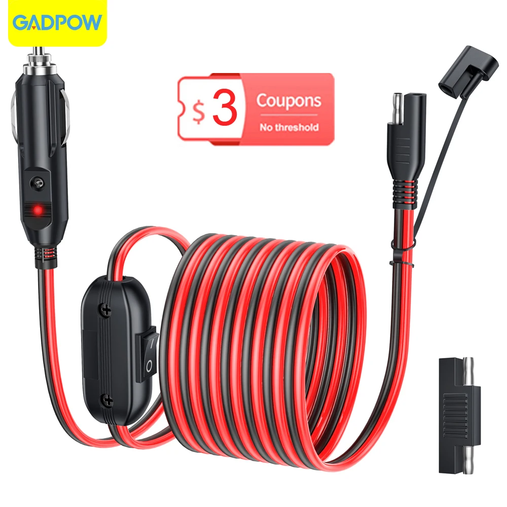 

Gadpow Cigarette Lighter SAE Battery Charger Cable 16AWG 12V Cigarette Lighter Plug to SAE Quick Release Adapter