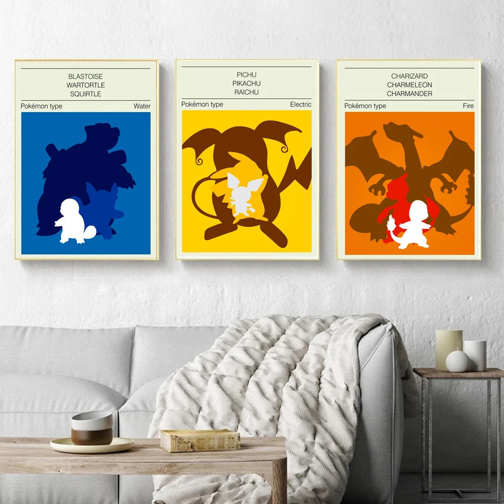 

Pokemon Pikachu Poster and Prints Cartoon Japanese Anime Canvas Painting Wall Art Pictures Living Room Decor Home Decor Mural