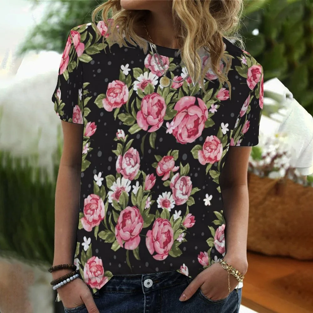

2022 Women's T-shirt Summer Casual Digital 3D Print Round Neck Short Sleeve T-shirt Fashion Street European Chic Woman Blouse