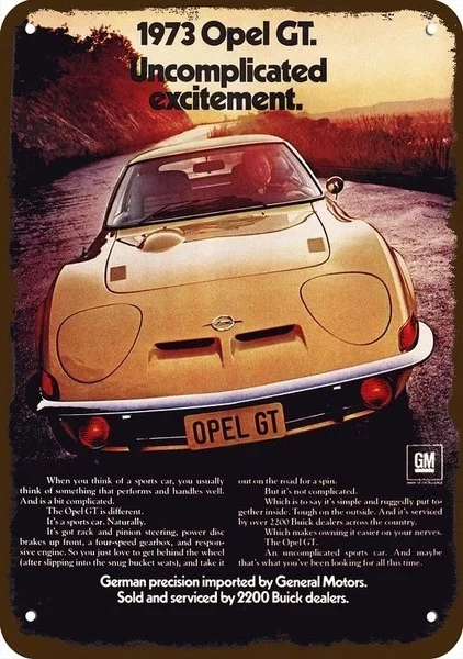 

1973 Buick Opel Gt спортивный автомобиль винтажная копия вида металлический знак