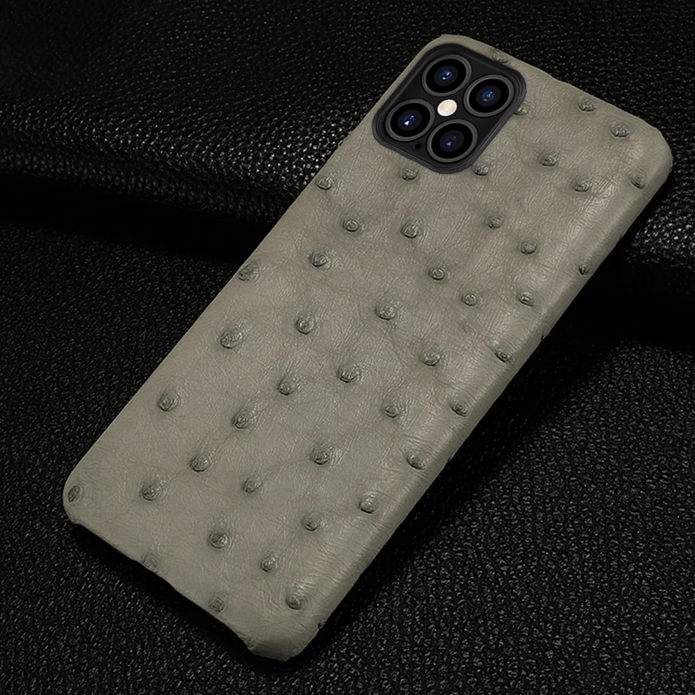 

100% Original Natural Ostrich Phone Case for iPhone 13 12 Pro Max 11 X XS XR 8 Plus 6 6s 7 SE 2020 luxury Real Skin Armor Cover