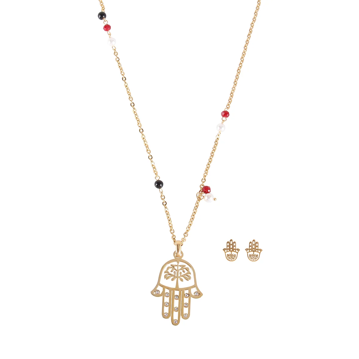 

1 Set Fashion Rhinestone Earring Stainless Steel Stud Pendant Necklace