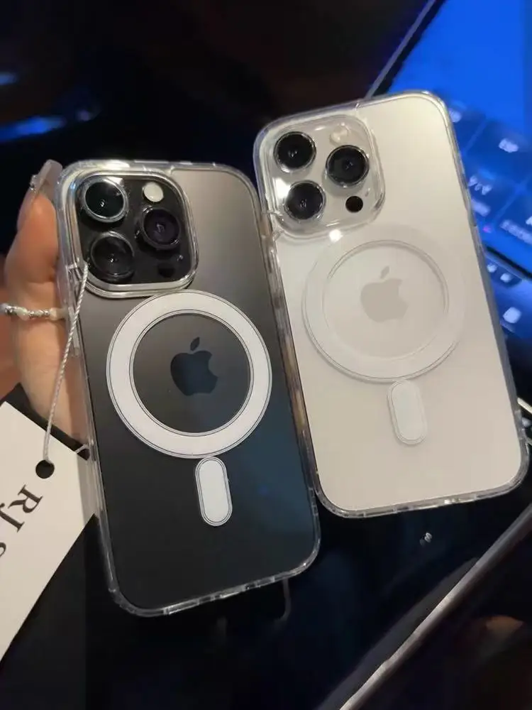 Фото Магнитный прозрачный чехол для APPLE iPhone 16 Pro 15 14 13 12 Pro Max 16 Plus для беспроводной зарядки Magsafe, прозрачный, с крышкой №4