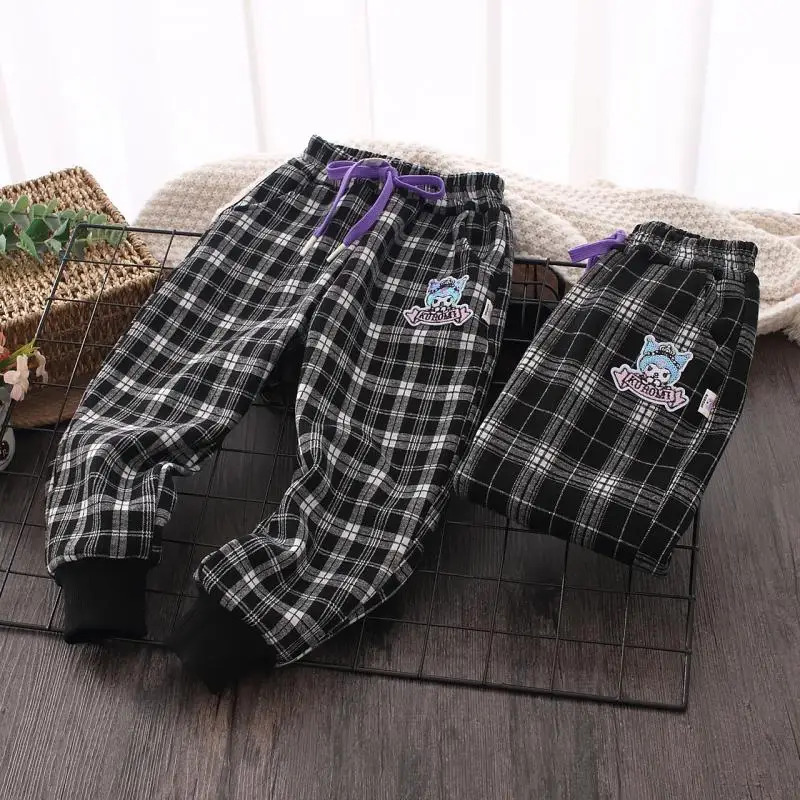 

Детские крутые клетчатые повседневные брюки Sanrio Kuromi для девочек, милые зимние детские спортивные брюки с рисунками из мультфильмов