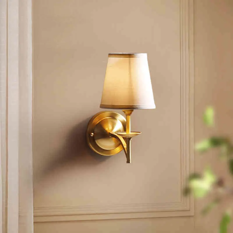 

American All Copper Wall Lamp European Living Room Study Bedroom Lamp Mirror Front Lighting Aisle Stairs Balcony Wall Sconce