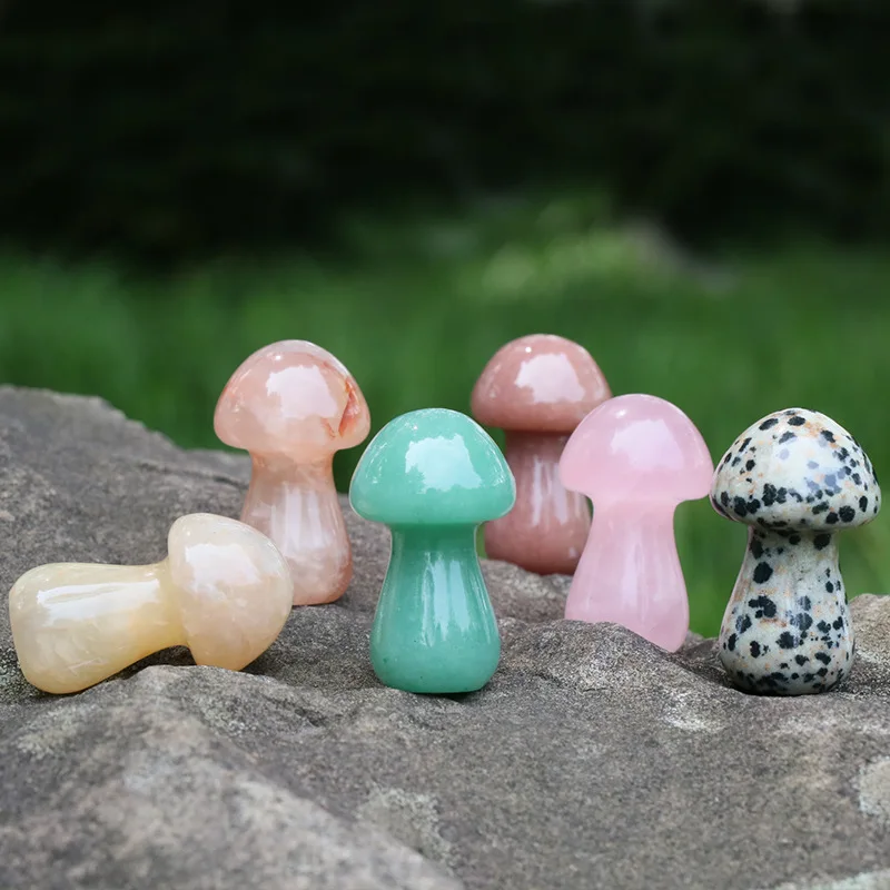 

1Pcs 1.5 inch Natural Agat Mushroom Stone Statue Carved Crystal Mushroom Ornament Healing Room Home Decoration Craft Accessories