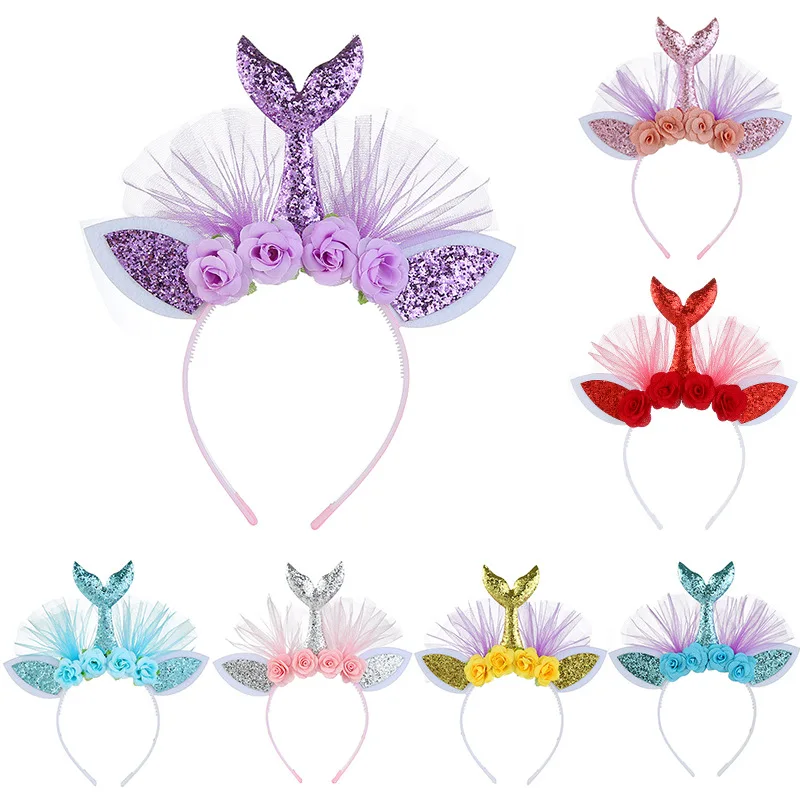 

1PCS Little Mermaid Crown Headband for Girl 1st Birthday Party Fish Tail Hat Photo Props Baby Hair Accessories