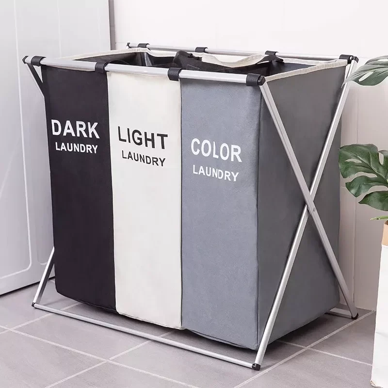 

Dirty Clothes Waterproof Storage Basket Three Grid Organizer Home bathroom Collapsible Large Laundry Hamper Basket Drop shipping