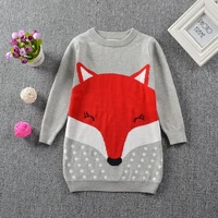 2022 new girl sweater dress printed fox girl casual pullover long sleeve crew neck knitwear sweater children clothes