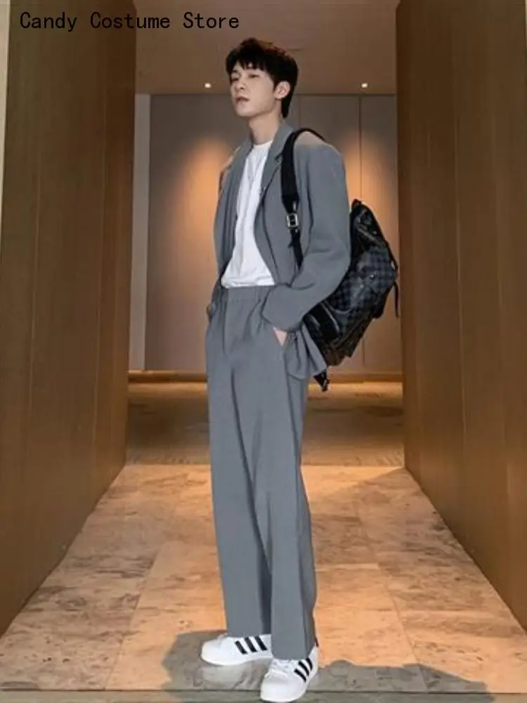 Dk Uniform Jacket Trousers Men's Blazer Suit Korean Trend Handsome High Street Casual 2Pcs Set Hong Kong Style Handsome