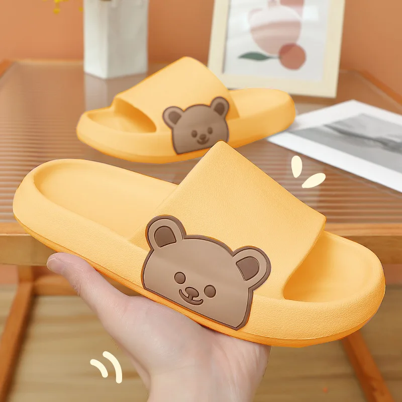 Comwarm Summer Bear Slippers For Women Home Bath Slippers  Cute Cartoon Soft Sole Cloud Slippers Men Outdoor Thick Beach Sandals