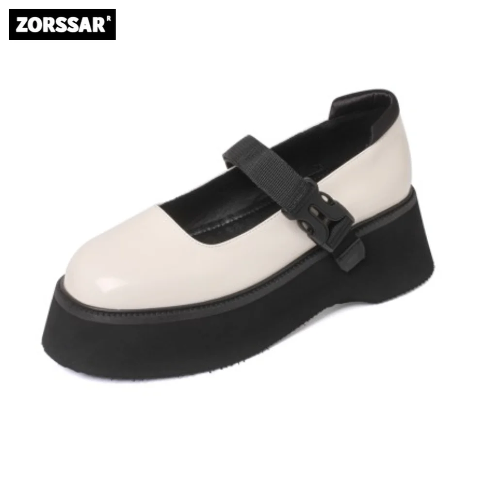 

Cow leather Women Mary Jane Lolita Shoes Platform fashion Retro style Women's Round toe Thick Bottom Single Shoes office pumps