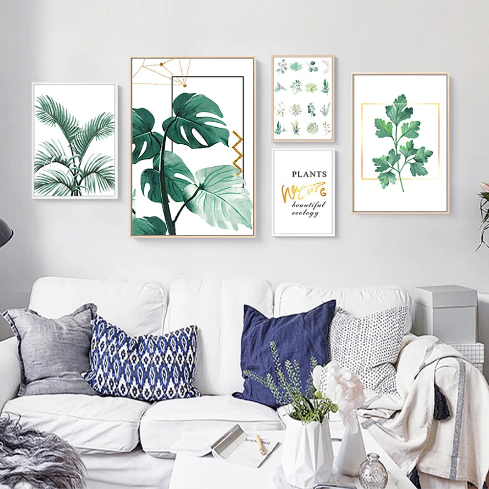 

Nordic Plants Leaf Poster Palm Canvas Painting Green Wall Art Picture For Living Room Interior Home Decor Prints Frameless